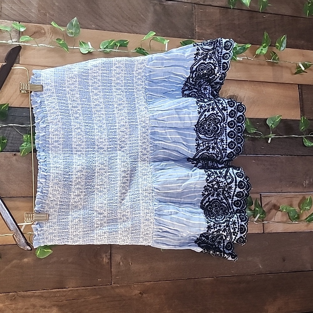 Maeve Light Blue Skirt with Black Lace Detail - Picture 3 of 6